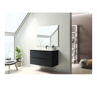 Saniclass Prime Balance Ensemble de meuble - 100x55x45cm - 1 vasque en céramique blanche rectangulaire - 1 trou de robinet - 2 tiroirs - miroir rectangulaire - noir mat SW892628/SW804532/SW724612