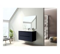 Saniclass Prime Balance Ensemble de meuble - 100x55x45cm - 1 vasque en céramique blanche rectangulaire - 1 trou de robinet - 2 tiroirs - miroir rectangulaire - bleu marine mat SW892626/SW804532/SW7246