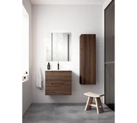 Saniclass Prime Balance Ensemble de meuble - 59.5x55x44.9cm - 1 vasque rectangulaire en céramique Blanc - 1 trous de robinet - 2 tiroirs - miroir rectangulaire - Noyer SW724610/SW804530/SW1027165