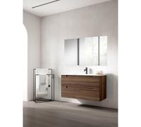 Saniclass Prime Balance Ensemble de meuble - 99.5x55x44.9cm - 1 vasque en céramique blanche ovale - 1 trou de robinet - 2 tiroirs - miroir rectangulaire - Noyer SW718718/SW724612/SW1027168