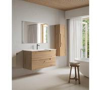 Saniclass Prime Balance Ensemble de meuble - 99.5x55x44.9cm - 1 vasque rectangulaire en céramique Blanc - 1 trous de robinet - 2 tiroirs - miroir rectangulaire - Chêne rustique SW724612/SW804532/SW102