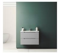 Saniclass Prime Balance Ensemble de meubles de salle de bains - 80x55x45cm - 1 lavabo rectangulaire en céramique blanc - 1 trou de robinet - 2 tiroirs - greige mat (gris) SW892624/SW804531