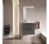 Saniclass Prime Balance Ensemble meuble - 60x55x45cm - 1 vasque en céramique blanche rectangulaire - 1 trou de robinet - 2 tiroirs - miroir rectangulaire - anthracite mat SW892617/SW804530/SW724610