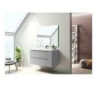 Saniclass Prime Balance Ensemble meuble de salle de bains - 100x55x45cm - 1 vasque ovale en céramique blanche - 1 trou de robinet - 2 tiroirs - miroir rectangulaire - mat greige (gris) SW892629/SW7187