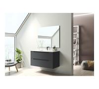 Saniclass Prime Balance Ensemble meuble de salle de bains - 100x55x45cm - 1 vasque rectangulaire en céramique blanche - 1 trou de robinet - 2 tiroirs - miroir rectangulaire - anthracite mat SW892627/S