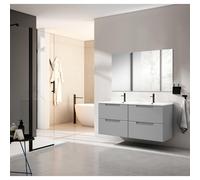 Saniclass Prime Balance Ensemble meuble de salle de bains - 120x55x45cm - 2 vasques ovales en céramique blanc - 2 trous de robinet - 4 tiroirs - miroir rectangulaire - mat greige (gris) 2xSW892619/SW7