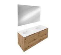 Saniclass Prime Balance Ensemble meuble de salle de bains - 120x55x45cm - 2 vasques ovales en céramique blanche - 2 trous de robinet - 4 tiroirs - miroir rectangulaire - chêne rustique SW718719/SW7246