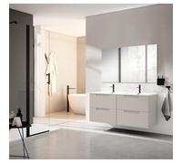 Saniclass Prime Balance Ensemble meuble de salle de bains - 120x55x45cm - 2 vasques ovales en céramique blanche - 2 trous de robinet - 4 tiroirs - miroir rectangulaire - mat cotton (beige) 2xSW892615/