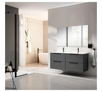 Saniclass Prime Balance Ensemble meuble de salle de bains - 120x55x45cm - 2 vasques rectangulaires en céramique blanche - 2 trous de robinet - 4 tiroirs - miroir rectangulaire - anthracite mat 2xSW892