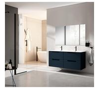 Saniclass Prime Balance Ensemble meuble de salle de bains - 120x55x45cm - 2 vasques rectangulaires en céramique blanche - 2 trous de robinet - 4 tiroirs - miroir rectangulaire - bleu marine mat 2xSW89