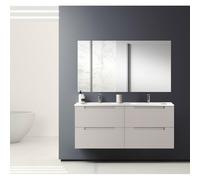 Saniclass Prime Balance Ensemble meuble de salle de bains - 120x55x45cm - 2 vasques rectangulaires en céramique blanche - 2 trous de robinet - 4 tiroirs - miroir rectangulaire - mat cotton (beige) 2xS