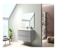 Saniclass Prime Balance Ensemble meuble de salle de bains - 60x55x45cm - 1 vasque ovale en céramique blanche - 1 trou de robinet - 2 tiroirs - miroir rectangulaire - mat greige (gris) SW892619/SW71871