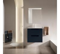 Saniclass Prime Balance Ensemble meuble de salle de bains - 60x55x45cm - 1 vasque ovale en céramique blanche - 1 trou de robinet - 2 tiroirs - miroir rectangulaire - bleu marine mat SW892616/SW718716/