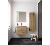 Saniclass Prime Balance Ensemble meuble de salle de bains - 60x55x45cm - 1 vasque rectangulaire en céramique blanche - 1 trou de robinet - 2 tiroirs - miroir rectangulaire - chêne rustique SW724610/SW