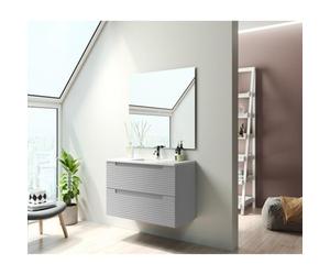 Saniclass Prime Balance Ensemble meuble de salle de bains - 60x55x45cm - 1 vasque rectangulaire en céramique blanche - 1 trou de robinet - 2 tiroirs - miroir rectangulaire - mat greige (gris) SW892619