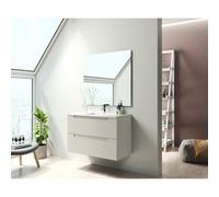 Saniclass Prime Balance Ensemble meuble de salle de bains - 80x55x45cm - 1 vasque ovale en céramique blanche - 1 trou de robinet - 2 tiroirs - miroir rectangulaire - coton mat (beige) SW892620/SW71871