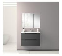 Saniclass Prime Balance Ensemble meuble de salle de bains - 80x55x45cm - 1 vasque ovale en céramique blanche - 1 trou de robinet - 2 tiroirs - miroir rectangulaire - mat anthracite SW892622/SW718717/S