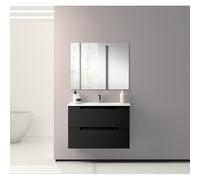 Saniclass Prime Balance Ensemble meuble de salle de bains - 80x55x45cm - 1 vasque rectangulaire en céramique blanche - 1 trou de robinet - 2 tiroirs - miroir rectangulaire - noir mat SW892623/SW804531