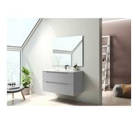 Saniclass Prime Balance Ensemble meuble de salle de bains - 80x55x45cm - 1 vasque rectangulaire en céramique blanche - 1 trou de robinet - 2 tiroirs - miroir rectangulaire - mat greige (gris) SW892624