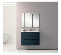 Saniclass Prime Balance Meuble de salle de bain - 80x55x45cm - 1 vasque rectangulaire en céramique blanc - 1 trou de robinet - 2 tiroirs - miroir rectangulaire - mat marine bleu SW892621/SW804531/SW72