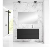 Saniclass Prime Blend Ensemble meuble de salle de bains - 120x55x46cm - 2 vasques ovales en céramique blanche - 2 trous de robinet - 2 tiroirs - miroir rectangulaire - noir mat SW928340/SW718719/SW724