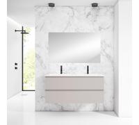 Saniclass Prime Blend Ensemble meuble de salle de bains - 120x55x46cm - 2 vasques rectangulaires en céramique blanc - 2 trous de robinet - 2 tiroirs - miroir rectangulaire - coton mat (beige) SW928336
