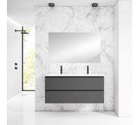 Saniclass Prime Blend Ensemble meuble de salle de bains - 120x55x46cm - 2 vasques rectangulaires en céramique blanche - 2 trous de robinet - 2 tiroirs - miroir rectangulaire - anthracite mat SW928338/