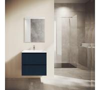 Saniclass Prime Blend Ensemble meuble de salle de bains - 60x55x46cm - 1 vasque rectangulaire en céramique blanche - 1 trou de robinet - 2 tiroirs - miroir rectangulaire - bleu marine mat SW892639/SW8