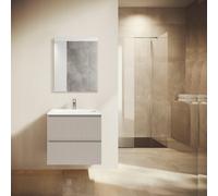 Saniclass Prime Blend Ensemble meuble de salle de bains - 60x55x46cm - 1 vasque rectangulaire en céramique blanche - 1 trou de robinet - 2 tiroirs - miroir rectangulaire - coton mat (beige) SW892638/S