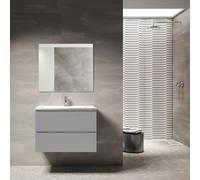 Saniclass Prime Blend Ensemble meuble de salle de bains - 80x55x46cm - 1 vasque ovale en céramique blanche - 1 trou de robinet - 2 tiroirs - miroir rectangulaire - mat greige (gris) SW892647/SW718717/