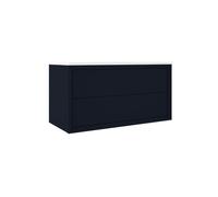 Saniclass Prime Core Ensemble de meuble - 100x50x45cm - 1 vasque ovale en céramique Blanc - 1 trous de robinet - 2 tiroirs - avec miroir rectangulaire - Noir mat 70870
