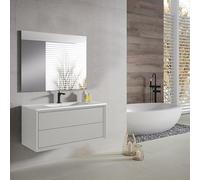 Saniclass Prime Core Ensemble meuble de salle de bains - 100x50x45cm - 1 lavabo ovale en céramique blanc - 1 trou de robinet - 2 tiroirs - miroir rectangulaire - cotton mat (beige) SW892685/SW718718/S