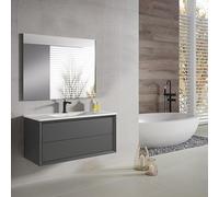 Saniclass Prime Core Ensemble meuble de salle de bains - 100x50x45cm - 1 vasque ovale en céramique blanche - 1 trou de robinet - 2 tiroirs - miroir rectangulaire - anthracite mat SW892725/SW718718/SW7