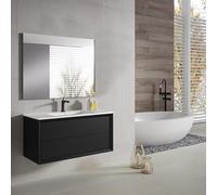 Saniclass Prime Core Ensemble meuble de salle de bains - 100x50x45cm - 1 vasque rectangulaire en céramique blanche - 1 trou de robinet - 2 tiroirs - miroir rectangulaire - noir mat SW892687/SW804532/S