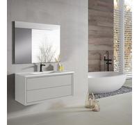 Saniclass Prime Core Ensemble meuble de salle de bains - 100x50x45cm - 1 vasque rectangulaire en céramique blanche - 1 trou de robinet - 2 tiroirs - miroir rectangulaire - mat cotton (beige) SW892685/