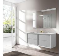 Saniclass Prime Core Ensemble meuble de salle de bains - 120x50x45cm - 2 vasques ovales en céramique blanche - 2 trous de robinet - 4 tiroirs - miroir rectangulaire - mat greige (gris) 2xSW892680/SW71