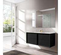 Saniclass Prime Core Ensemble meuble de salle de bains - 120x50x45cm - 2 vasques ovales en céramique blanc - 2 trous de robinet - 4 tiroirs - miroir rectangulaire - noir mat 2xSW892679/SW718719/SW7246