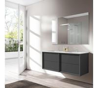 Saniclass Prime Core Ensemble meuble de salle de bains - 120x50x45cm - 2 vasques ovales en céramique blanche - 2 trous de robinet - 4 tiroirs - miroir rectangulaire - mat anthracite 2xSW892678/SW71871