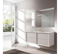 Saniclass Prime Core Ensemble meuble de salle de bains - 120x50x45cm - 2 vasques rectangulaires en céramique blanc - 2 trous de robinet - 4 tiroirs - miroir rectangulaire - coton mat (beige) 2xSW89267