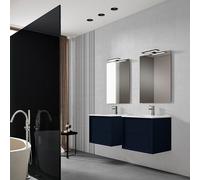 Saniclass Prime Core Ensemble meuble de salle de bains - 60x50x45cm - 1 vasque ovale en céramique blanche - 1 trou de robinet - 2 tiroirs - miroir rectangulaire - bleu marine mat SW892677/SW718716/SW7