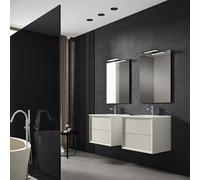 Saniclass Prime Core Ensemble meuble de salle de bains - 60x50x45cm - 1 vasque rectangulaire en céramique blanche - 1 trou de robinet - 2 tiroirs - miroir rectangulaire - mat cotton (beige) SW892676/S