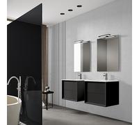 Saniclass Prime Core Ensemble meuble de salle de bains - 60x50x45cm - 1 vasque rectangulaire en céramique blanche - 1 trou de robinet - 2 tiroirs - miroir rectangulaire - noir mat SW892679/SW804530/SW