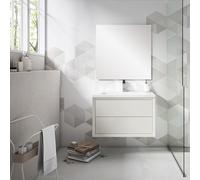 Saniclass Prime Core Ensemble meuble de salle de bains - 80x50x45cm - 1 vasque rectangulaire en céramique blanche - 1 trou de robinet - 2 tiroirs - miroir rectangulaire - mat cotton (beige) SW892681/S