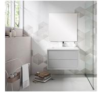 Saniclass Prime Core Ensemble meuble de salle de bains - 80x50x45cm - 1 vasque rectangulaire en céramique blanche - 1 trou de robinet - 2 tiroirs - miroir rectangulaire - mat greige (gris) SW892684/SW