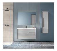 Saniclass Prime Essential Ensemble de meuble - 100x55x46cm - 1 vasque ovale Blanc - 1 trou de robinet - 2 tiroirs - avec miroir rectangulaire - Greige SW892670/SW718718/SW724612