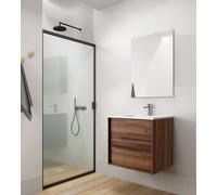 Saniclass Prime Essential Ensemble de meuble - 60x55x46cm - 1 vasque ovale Blanc - 1 trou de robinet - 2 tiroirs - avec miroir rectangulaire - Noyer SW892659/SW718716/SW724610