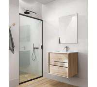 Saniclass Prime Essential Ensemble de meuble - 60x55x46cm - 1 vasque ovale Blanc - 1 trou de robinet - 2 tiroirs - avec miroir rectangulaire - Beech SW892658/SW718716/SW724610