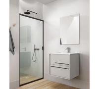 Saniclass Prime Essential Ensemble de meuble - 60x55x46cm - 1 vasque rectangulaire Blanc - 1 trou de robinet - 2 tiroirs - avec miroir rectangulaire - Cotton (beige) SW892657/SW804530/SW724610