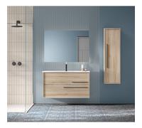 Saniclass Prime Essential Ensemble meuble de salle de bains - 100x55x46cm - 1 vasque rectangulaire blanche - 1 trou de robinet - 2 tiroirs - miroir rectangulaire - hêtre (bois) SW892668/SW804532/SW724
