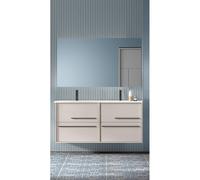 Saniclass Prime Essential Ensemble meuble de salle de bains - 120x55x46cm - 2 vasques ovales blanches - 2 trous de robinet - 4 tiroirs - miroir rectangulaire - mat cotton (beige) 2xSW892657/SW718719/S